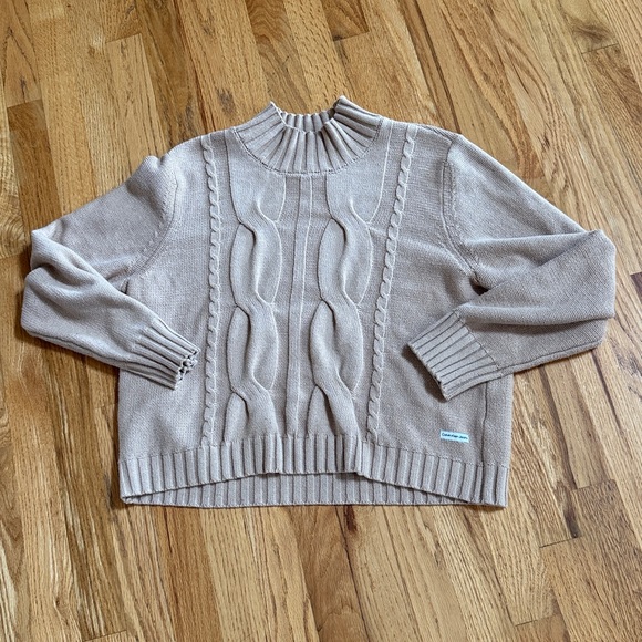 Calvin Klein Cable Knit Turtleneck Cropped Sweater, Size XL - Picture 2 of 8